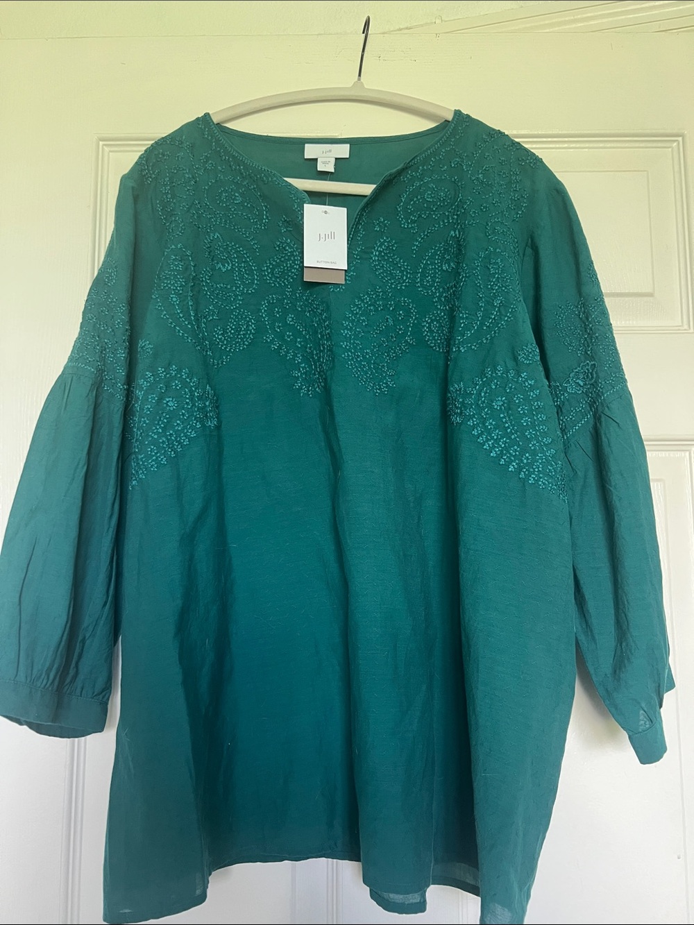 J. Jill Teal Embroidered V-Neck Tunic Top